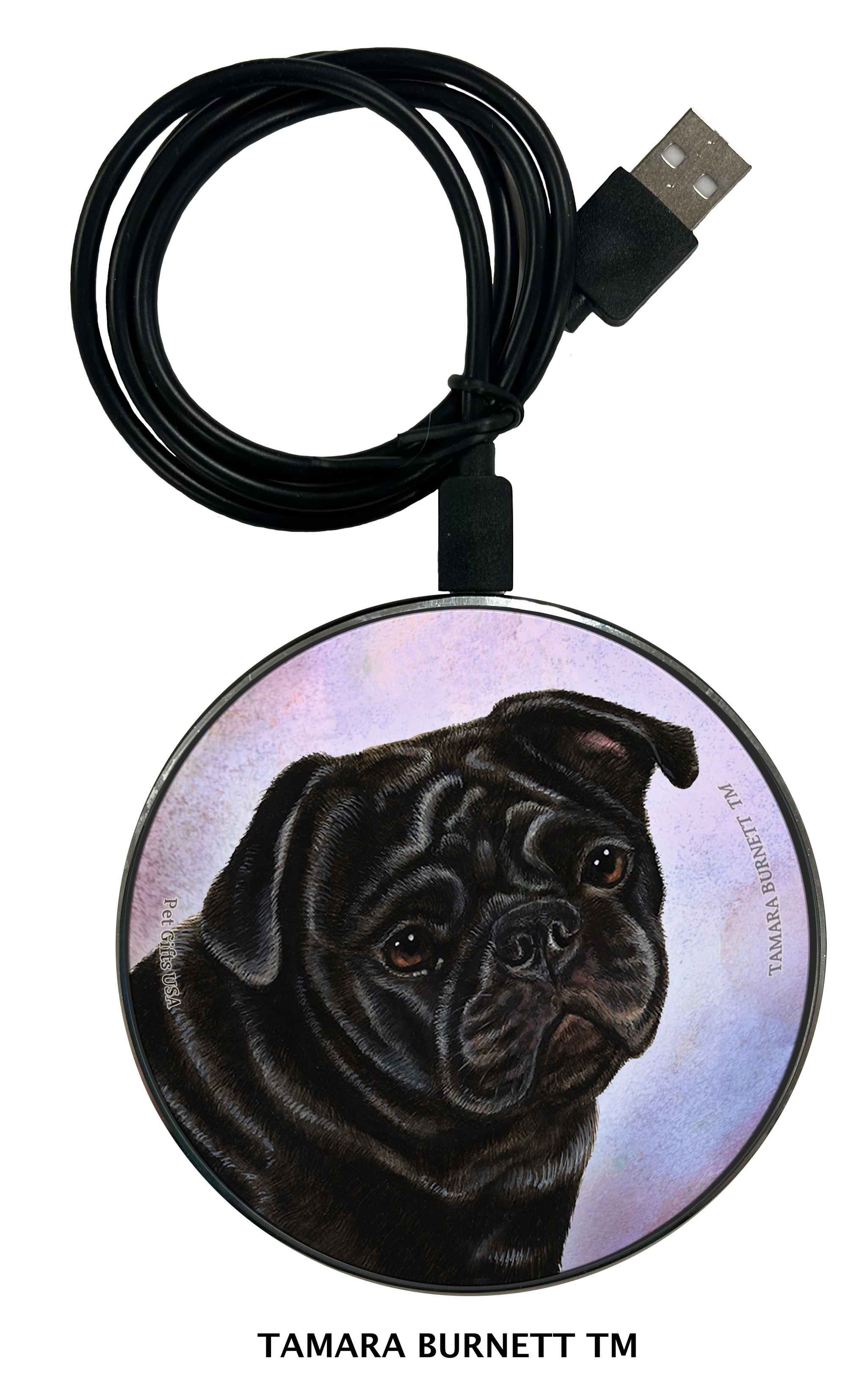 An image of product 29967 - Pug Black - Zoomies Phone Charger